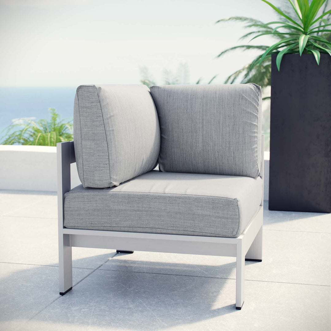 Modway Shore Aluminum Outdoor Patio Corner Chair in Silver Gray Silver/Grey - Diamond Home USA