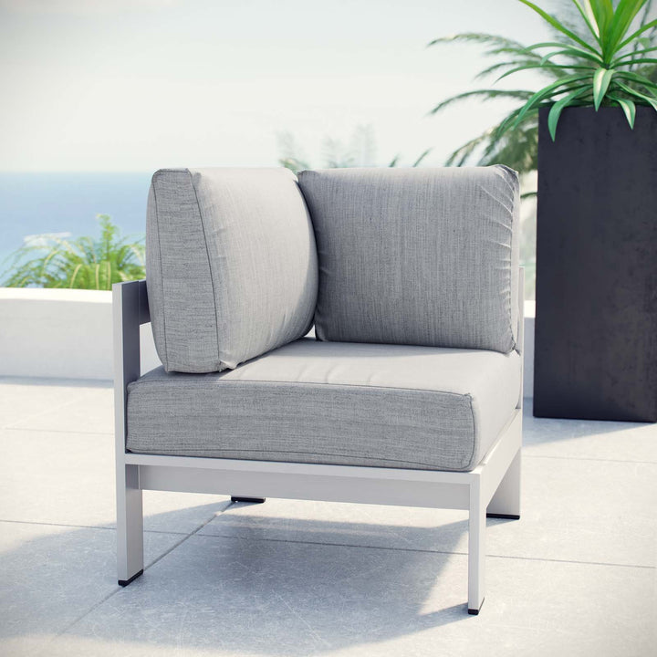 Modway Shore Aluminum Outdoor Patio Corner Chair in Silver Gray Silver/Grey - Diamond Home USA