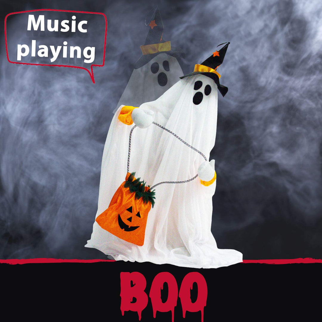 Haunted Hill Farm 35" Standing Ghost Halloween Animatronic - Diamond Home USA