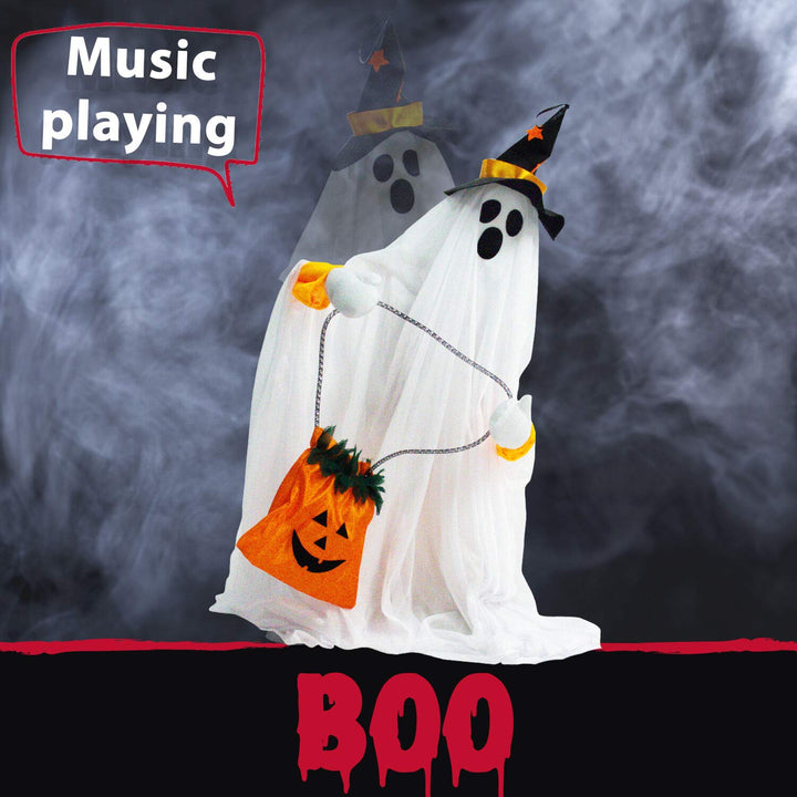Haunted Hill Farm 35" Standing Ghost Halloween Animatronic - Diamond Home USA