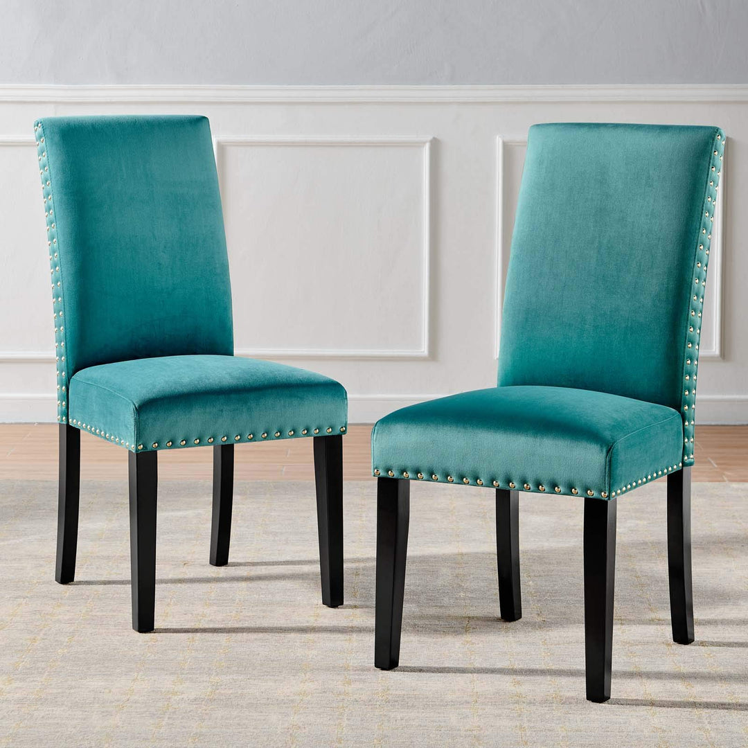 Modway Parcel Performance Velvet Dining Side Chairs - Set of 2 Teal - Diamond Home USA