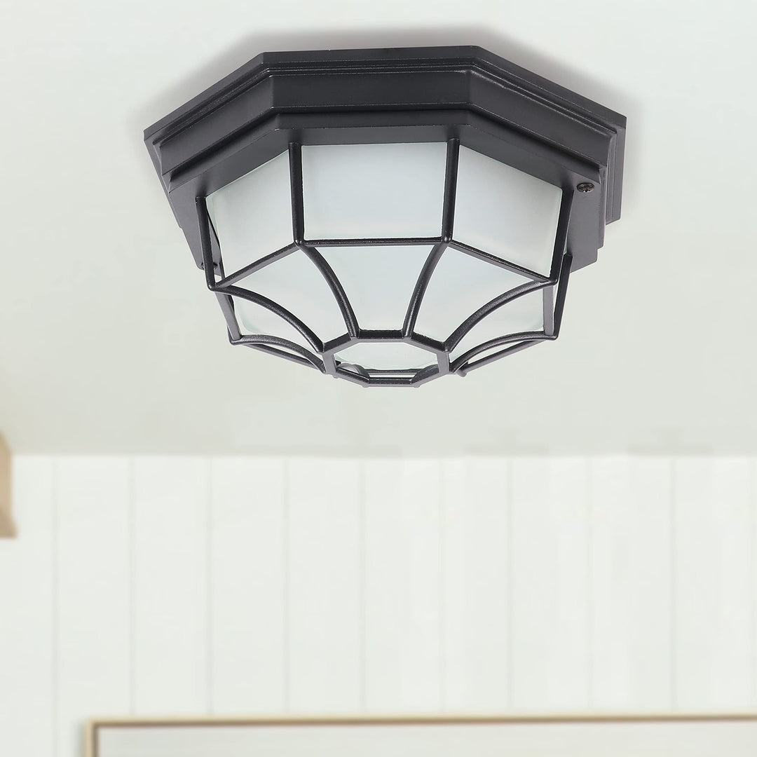 Matte Black Motion Sensor Dusk to Dawn Led Flush Mount with Frosted Glass W10.25