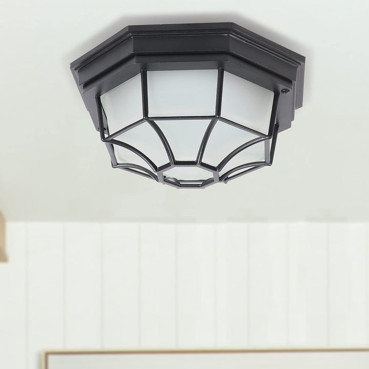 Matte Black Motion Sensor Dusk to Dawn Led Flush Mount with Frosted Glass W10.25