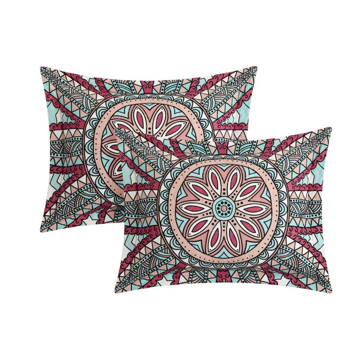 4 Piece Aqua Red Southwest Quilt Queen Set Bohemian Hippie Bedding - Diamond Home USA