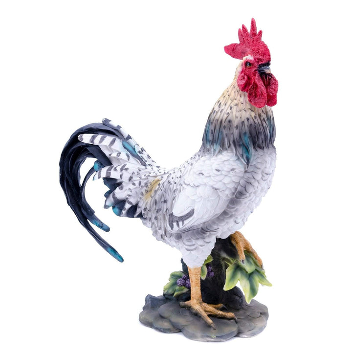 Black White Rooster Statue Polyresin