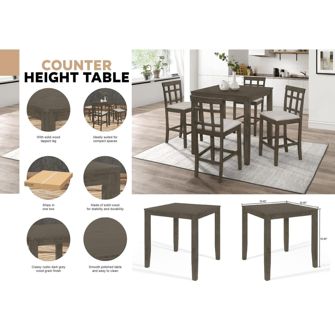 Simple Rustic Square Counter Height Dining Table Grey Rubberwood Natural Finish - Diamond Home USA