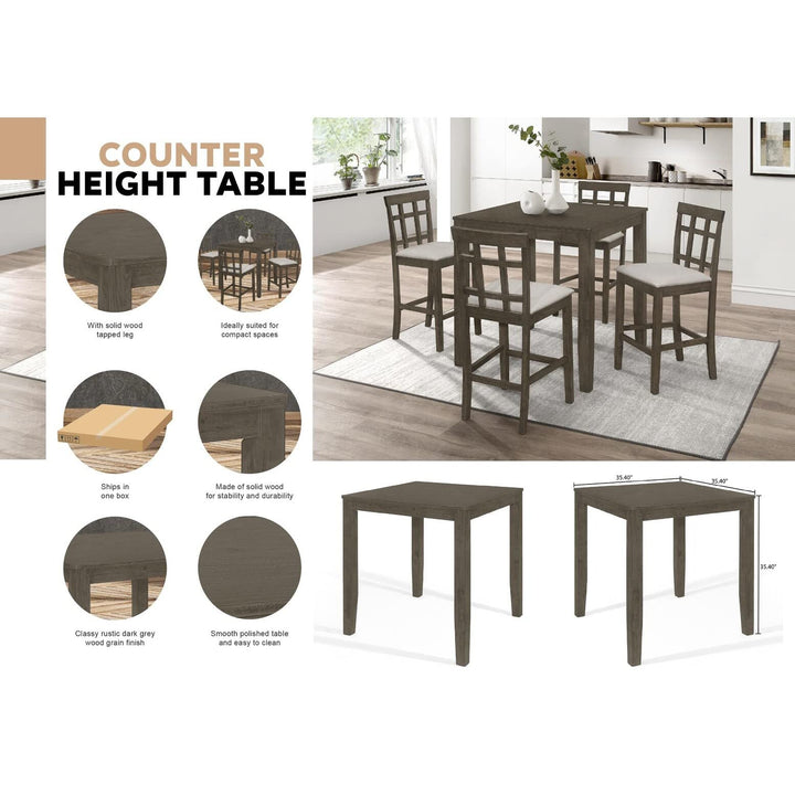 Simple Rustic Square Counter Height Dining Table Grey Rubberwood Natural Finish - Diamond Home USA