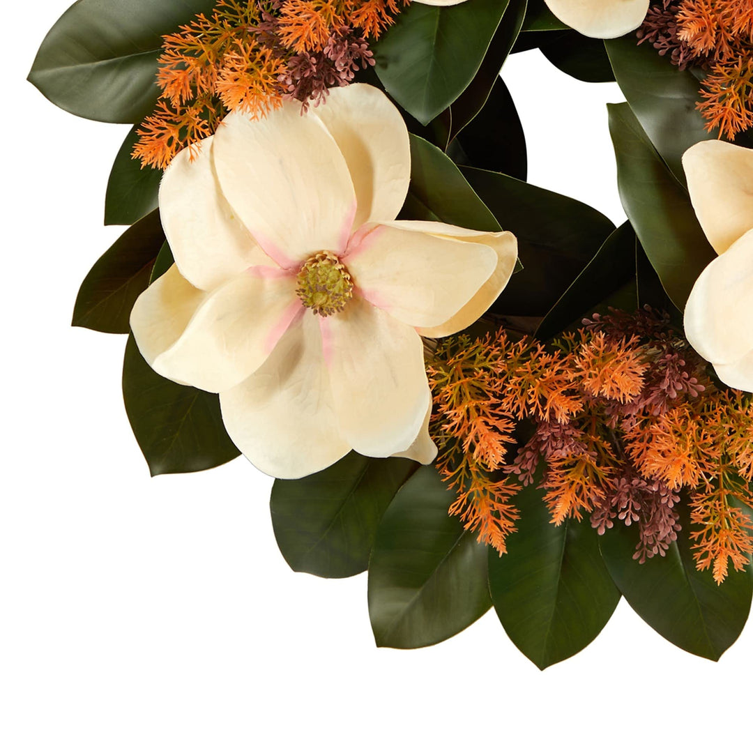 24" Magnolia Artificial Wreath White Casual Polyester Unadorned - Diamond Home USA