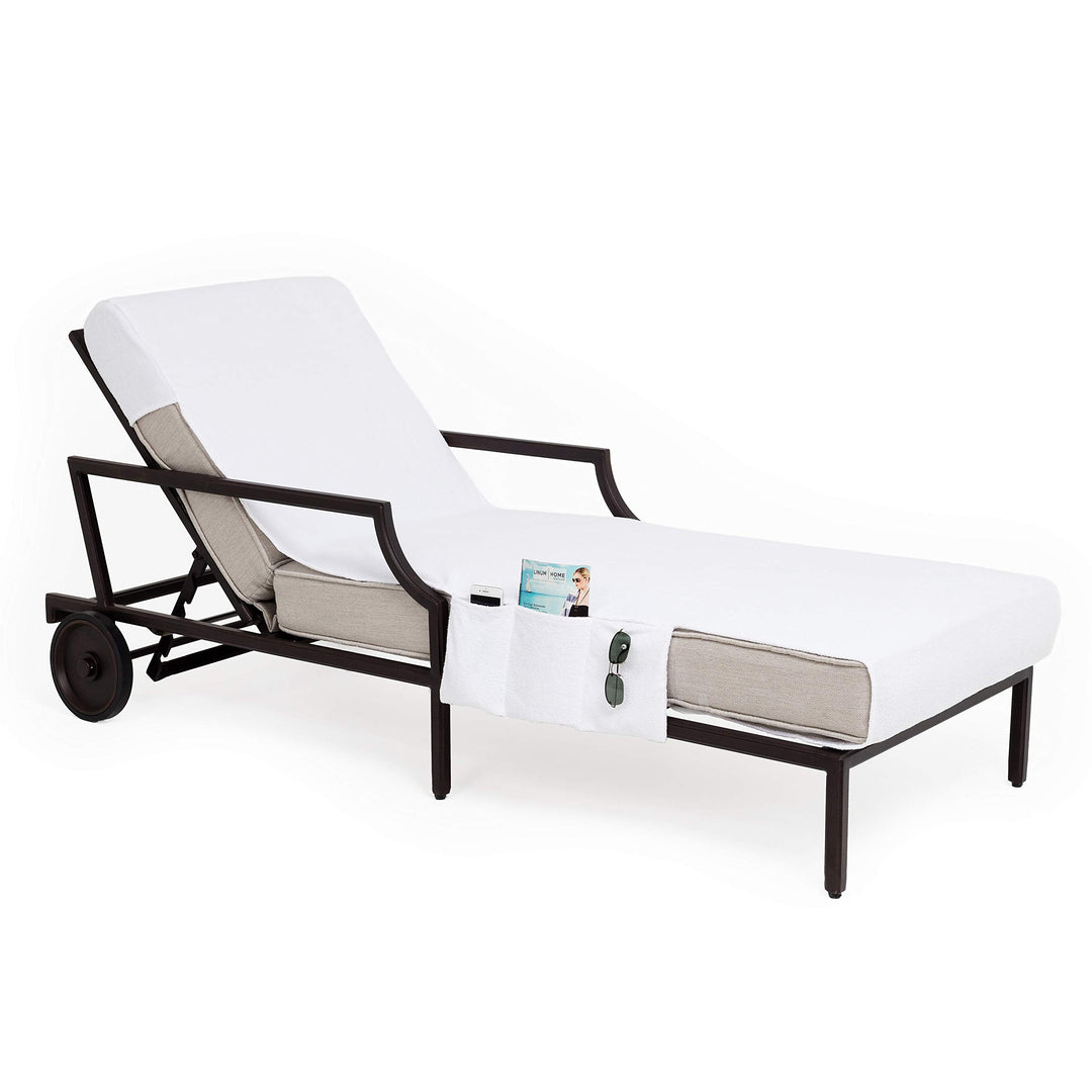 Turkish Cotton Standard Chaise Lounge Chair Towel Cover with Pockets White Solid