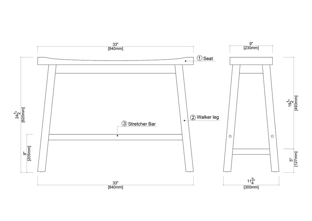 Boraam Sonoma Saddle Bench 24-Inch Barnwood Wire-Brush Model:75025 - Diamond Home USA