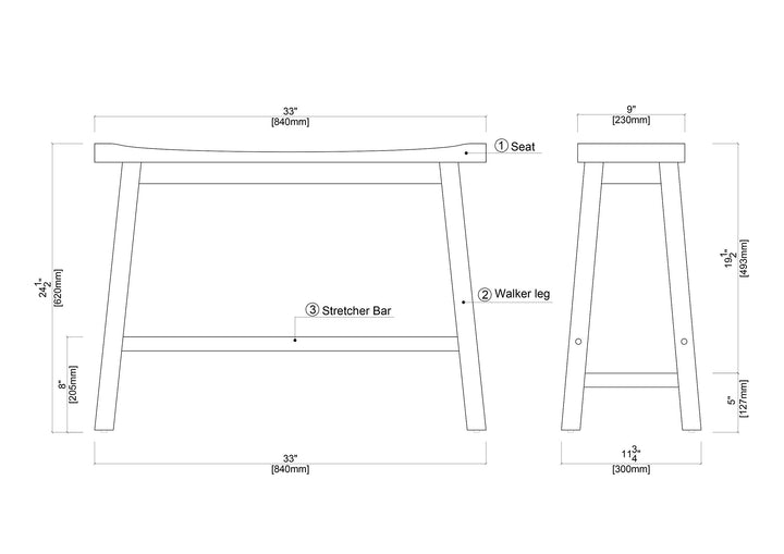 Boraam Sonoma Saddle Bench 24-Inch Barnwood Wire-Brush Model:75025 - Diamond Home USA