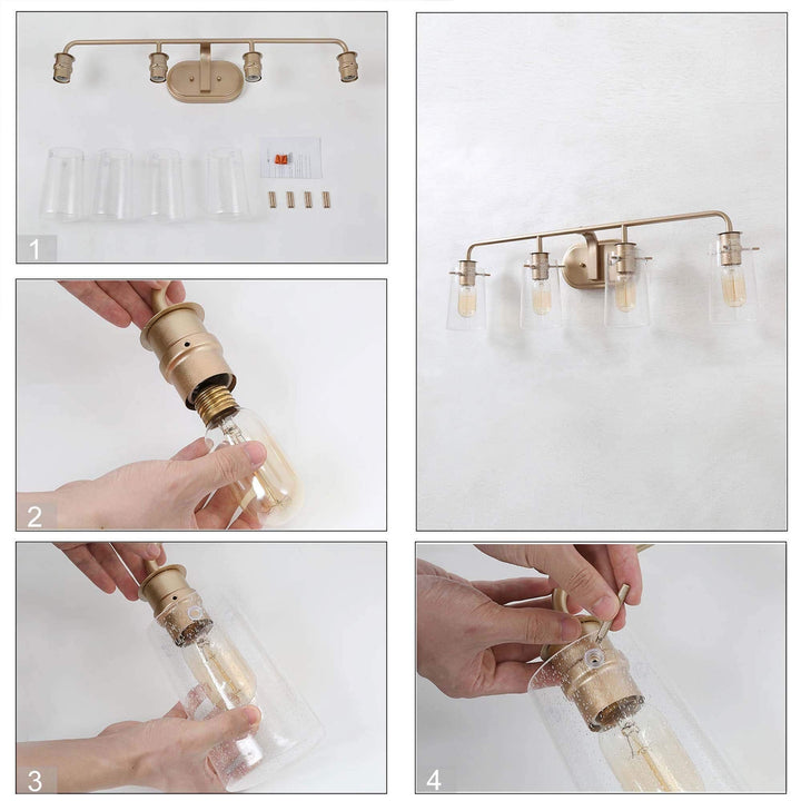 Mid-Century 4-Lights Bathroom Vanity Lighting Wall Sconce for Powder Room L - Diamond Home USA