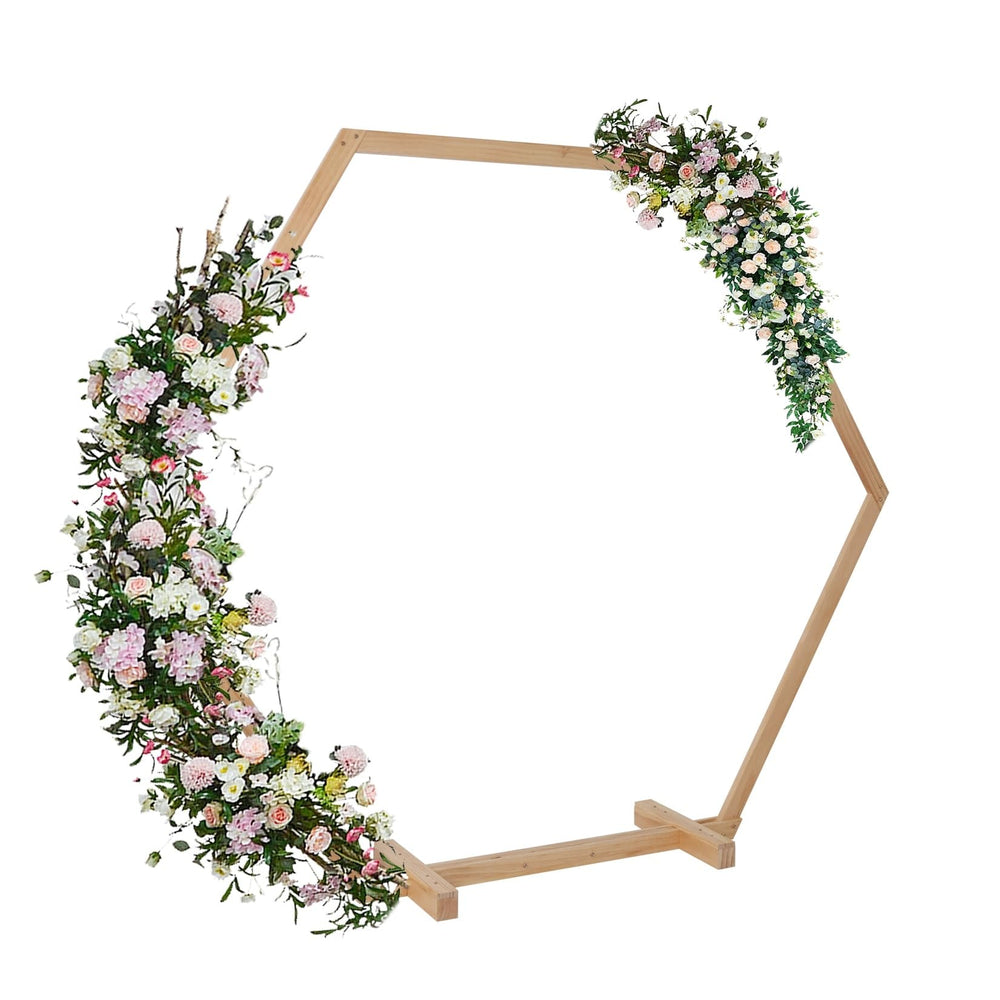 Hexagon Pine Wood Heavy Duty Wedding Backdrop Stand Brown Beach Finish Oversized - Diamond Home USA