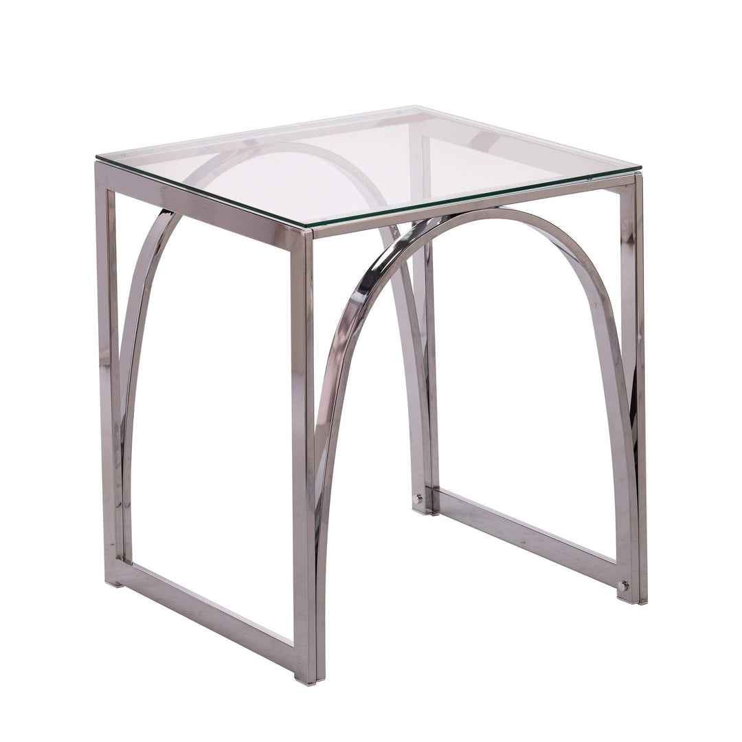 Contemporary Silver Glass End Table Square Iron Chrome Finish Includes Hardware - Diamond Home USA