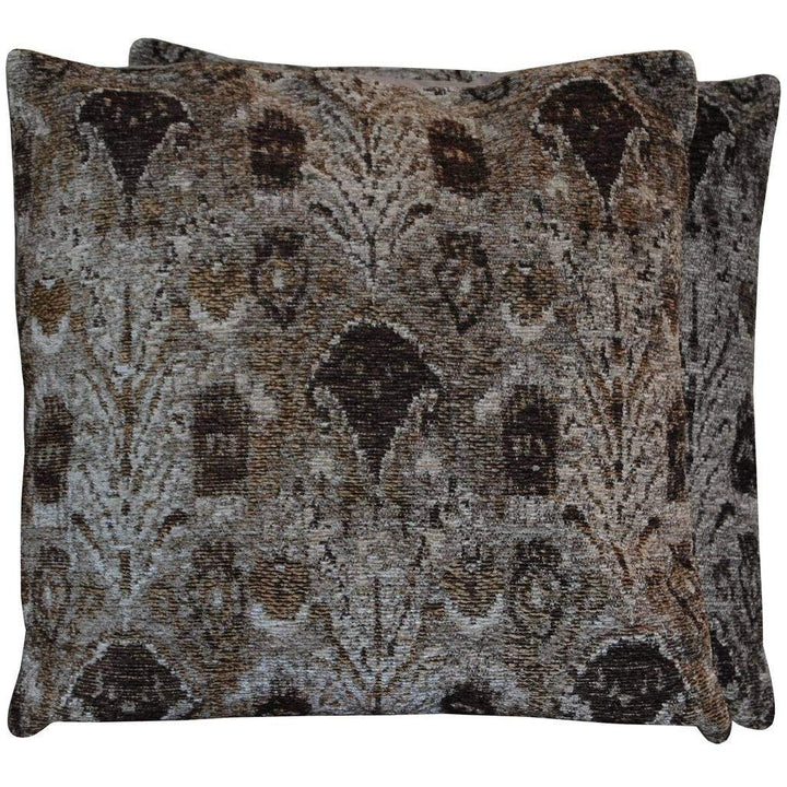 Handmade Chenille Ikat 20" Throw Pillow (Set of 2) Beige Brown Bohemian Eclectic