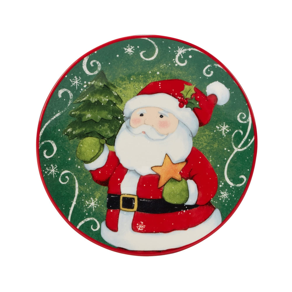 Holiday Magic Santa 6" Canape/luncheon/snack Plates Set Of 4 Green Multi Color - Diamond Home USA
