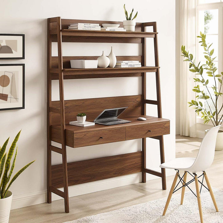 Modway Bixby Home Office Desk with Bookshelf in Walnut - Diamond Home USA
