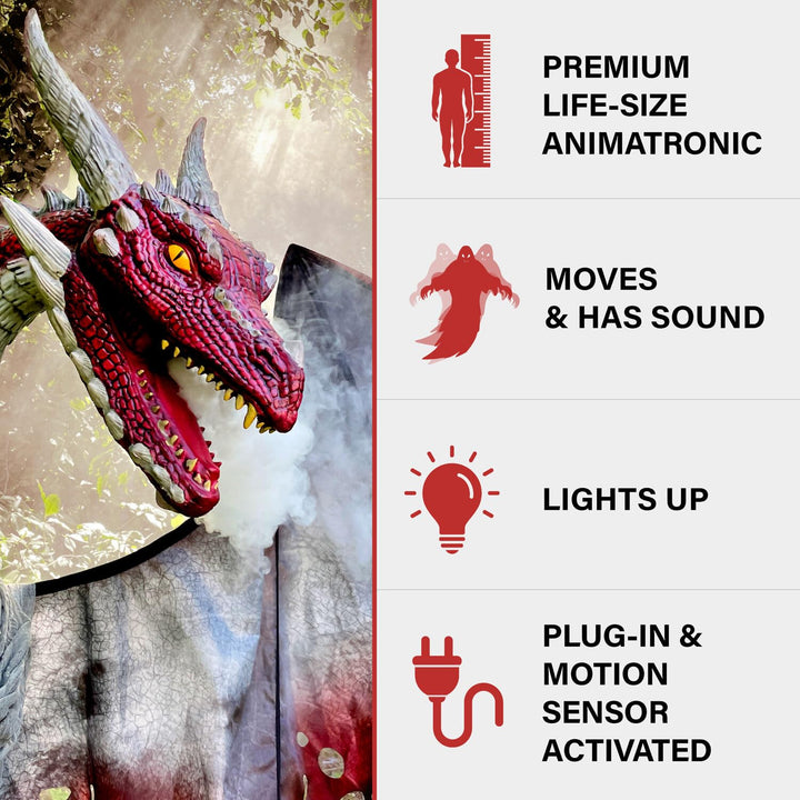 Haunted Hill Farm 6-Ft. Tall Brimstone Dragon Motion-Activated Halloween - Diamond Home USA