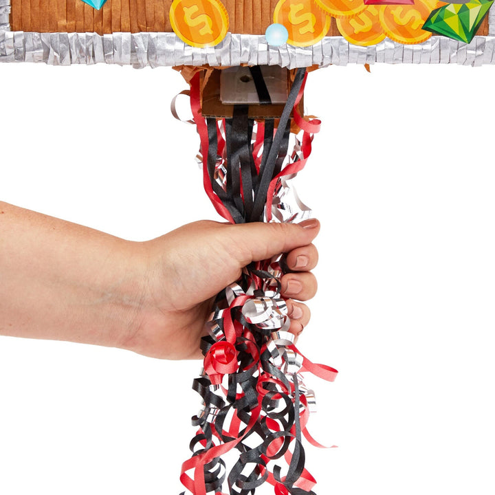 Pull String Treasure Chest Pinata For Kids Pirate Birthday Party Decorations - Diamond Home USA