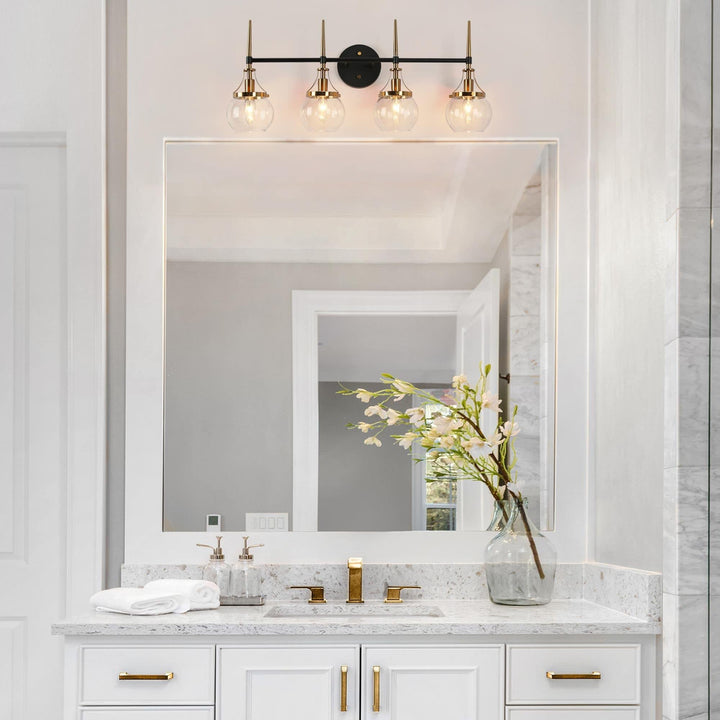 Modern Black Gold 4-Light Globe Glass Bathroom Vanity Lights Linear Wall Sconces - Diamond Home USA