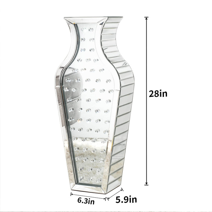 Tall Floor Vase Jewelry Mirrored Silver Contemporary Glass Wood Handmade - Diamond Home USA