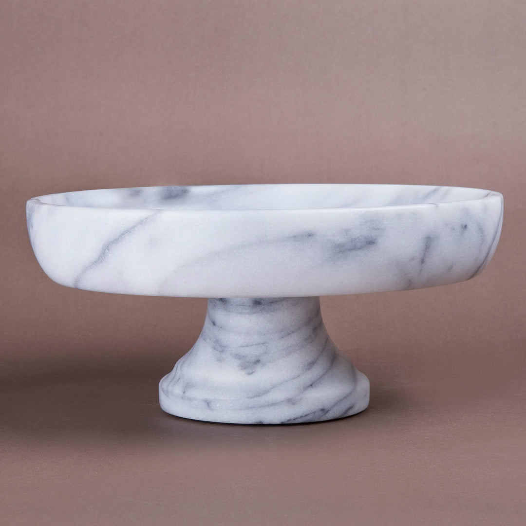 White Marble Fruit Bowl On Pedestal 1 Piece - Diamond Home USA