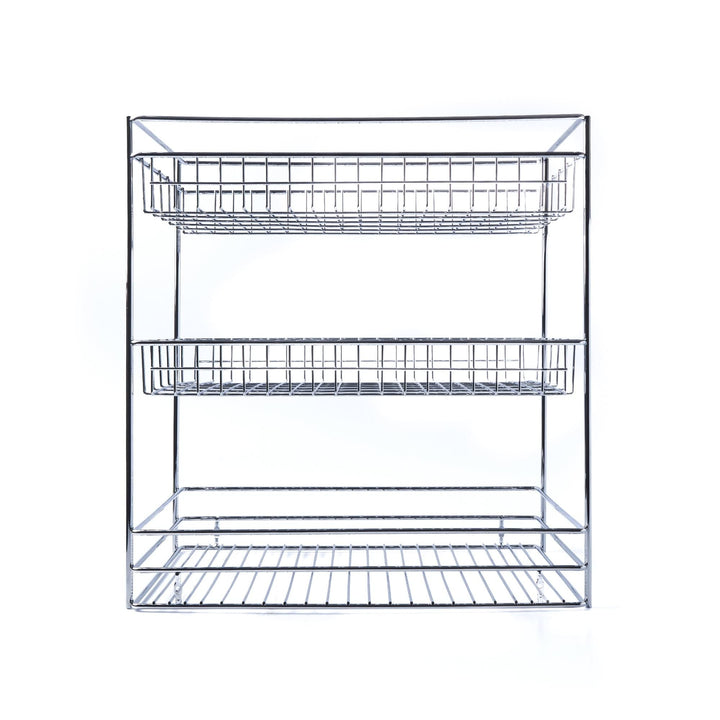 Kitchen Cabinet Pull Out Basket 3 Tier Sliding Organizer Grey Stainless Steel - Diamond Home USA