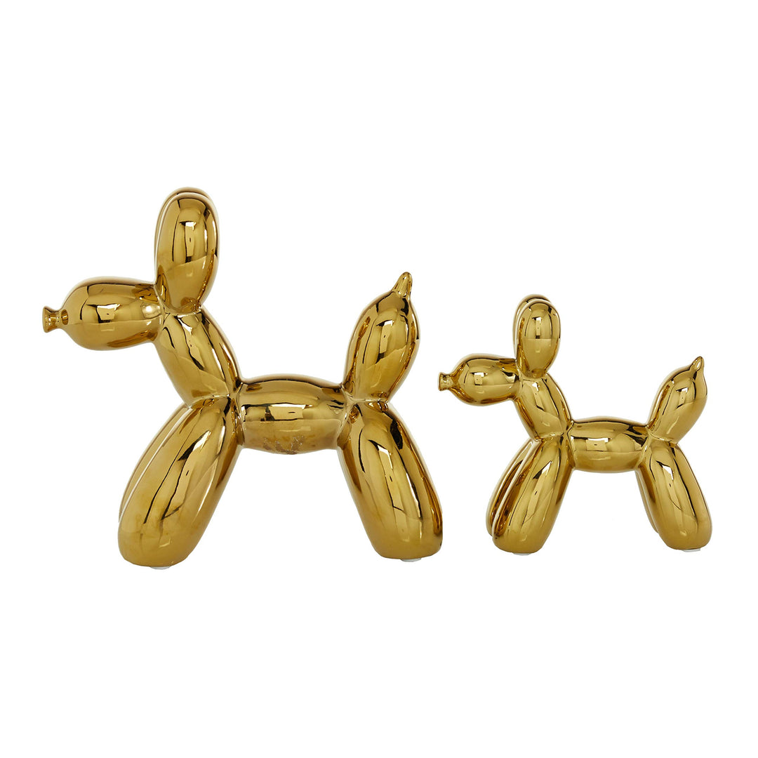 Gold Glossy Finish On Ceramic Balloon Dog Sculptures Set of 2 10 X 4 9 - Diamond Home USA