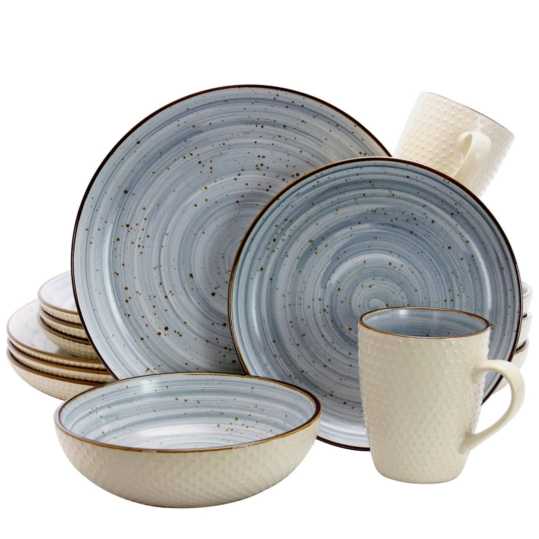 Embossed Dot Two Tone 16-Piece Dinnerware Set in Powder Blue Textured Casual - Diamond Home USA