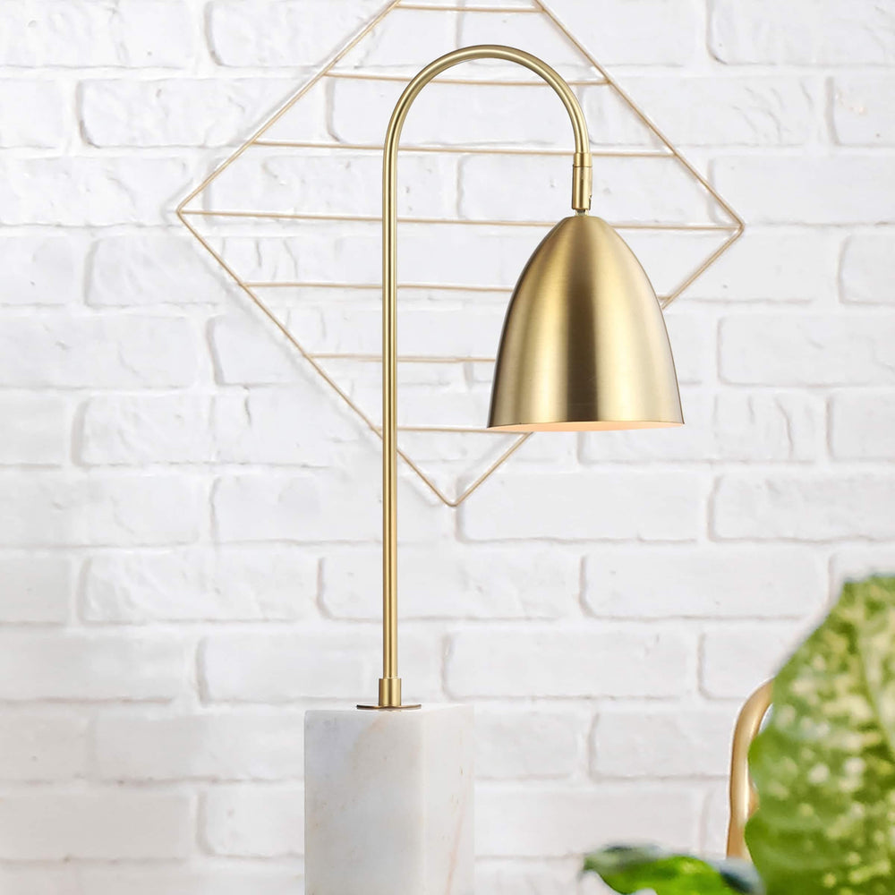 26" Gold Arched Metal with Marble Base Led Table Lamp Brass Gold/White White - Diamond Home USA