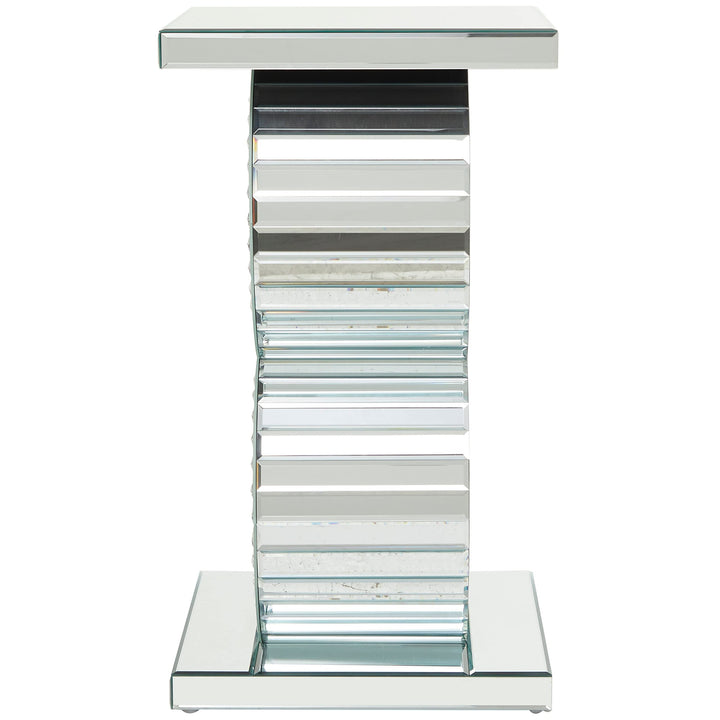 Silver Wood Mirrored Accent Table with Crystal Embellishment 15.70w X 15.70l . - Diamond Home USA