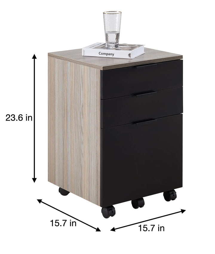 JJS 3 Drawer Rolling Wood File Cabinet with Locking Wheels Home Office