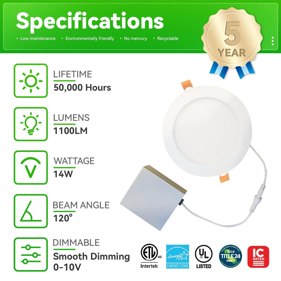 Led 6" Recessed Light with Dimmable 5 Color Temperature Selectable White 14w - Diamond Home USA
