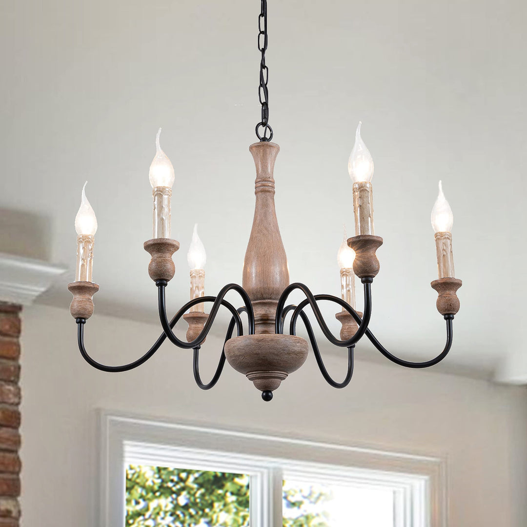 Farmhouse Chandelier French Country for Dining Room 6-light Brown Industrial
