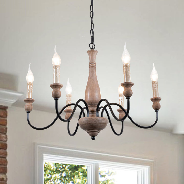 Farmhouse Chandelier French Country for Dining Room 6-light Brown Industrial
