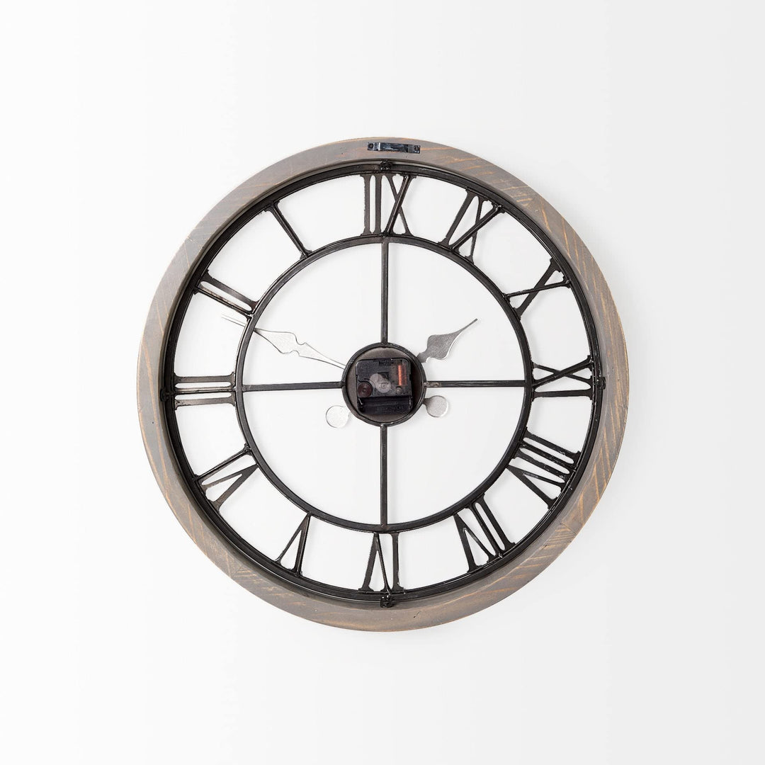 Mething 19" Round Grey Wood Black Iron Farmhouse Wall Clock 19" w X 2" d 18.8" h - Diamond Home USA