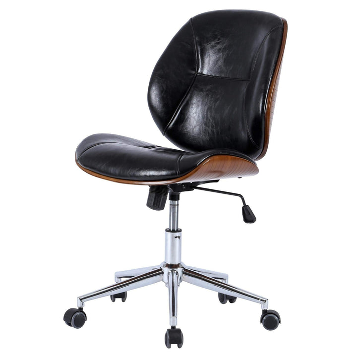 Pu Leather Bamboo Office Chair Black Mid-Century Modern Chrome Adjustable Height - Diamond Home USA