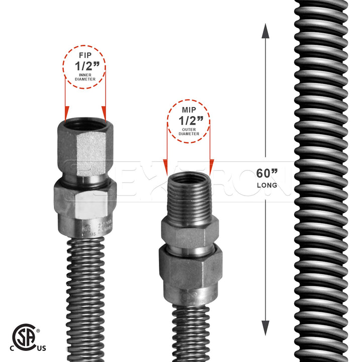 Highcraft GUHD-TT38-60D Gas Line Hose 1/2'' O.D. x 60'' Length with 0.5 in. - Diamond Home USA