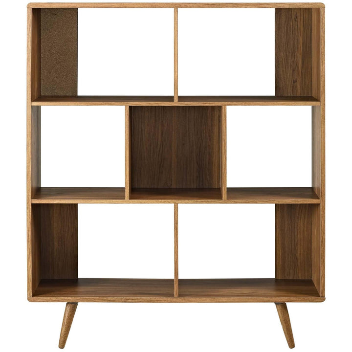 Mid-Century Modern Walnut Wooden 7 Shelf Bookcase Display Cabinet Brown - Diamond Home USA