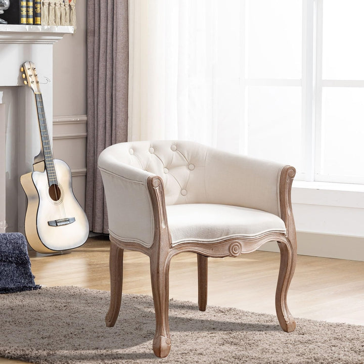 French Vintage Upholstered Accent Chair for Living Room Beige Solid Country