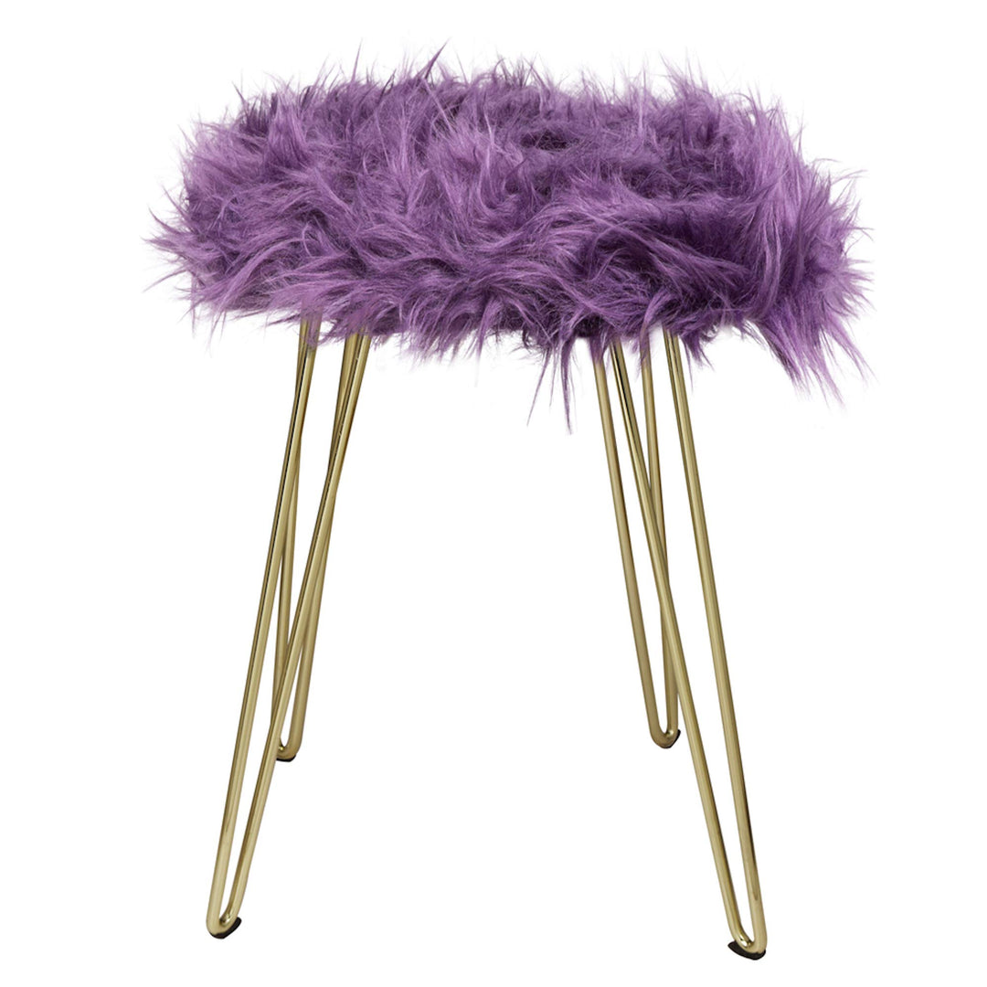 GIA Home Furniture Series Accent Metal Vanity Stool with Faux Fur Seat Purple