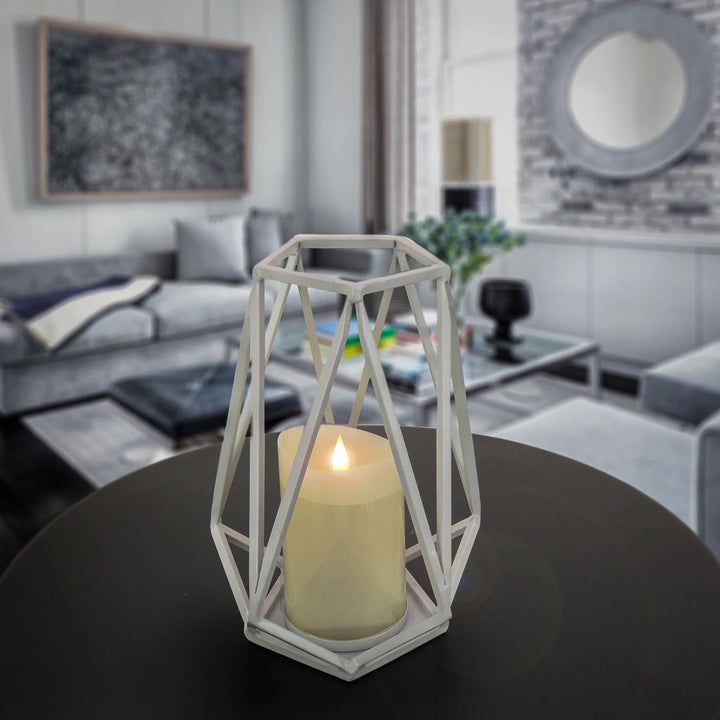 10" Candle Lantern with Glass Chimney Glacier Gray 10 in Grey Traditional Iron - Diamond Home USA