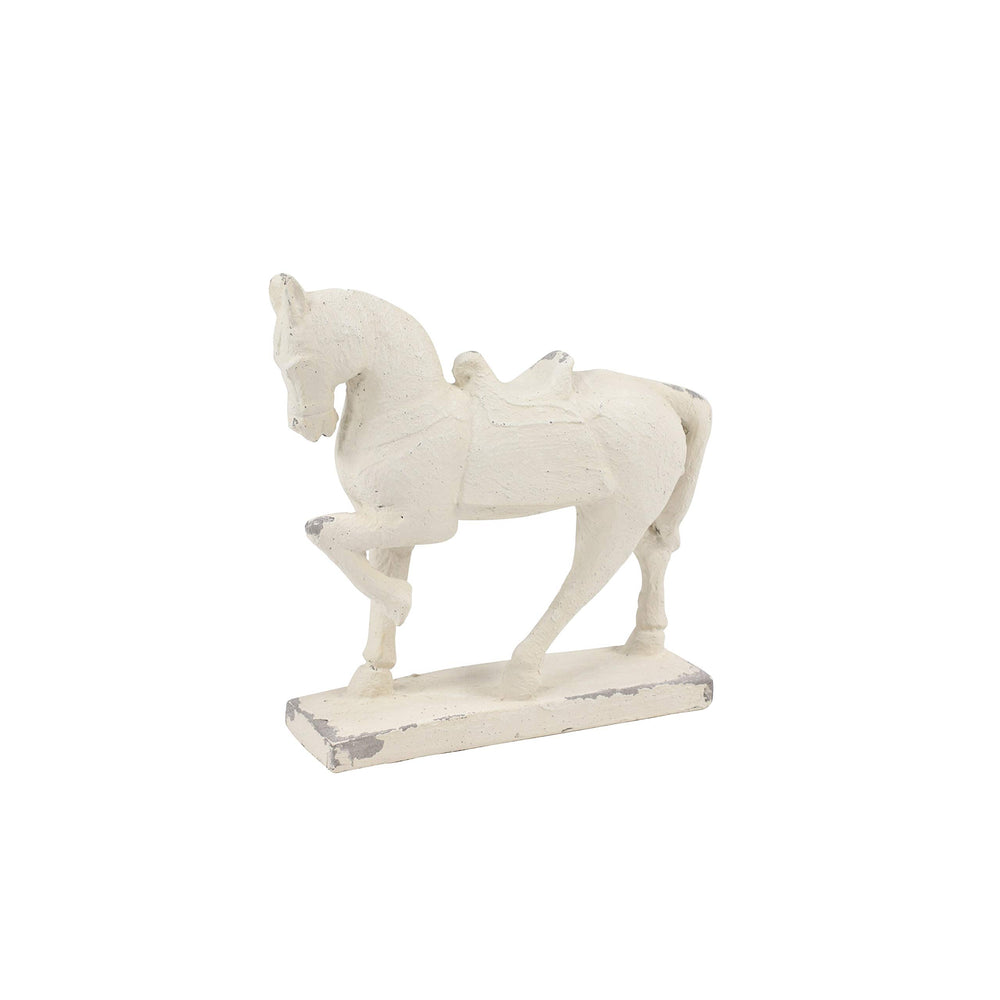 Distressed Horse Sculpture Shelf Decor 13" X 14" White Glass - Diamond Home USA