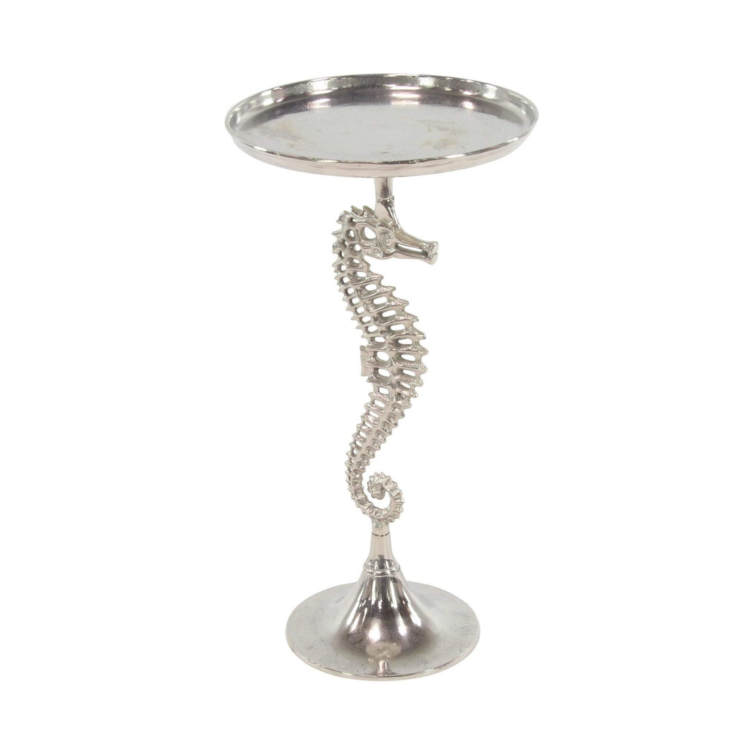 Coastal 29 Inch Round Aluminum Seahorse Accent Table by Silver Modern - Diamond Home USA