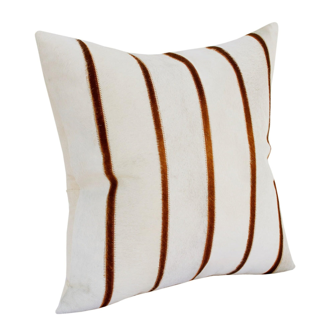 Ivory/Brown Striped Leather Square Throw Pillow Ivory Stripe Cabin Lodge
