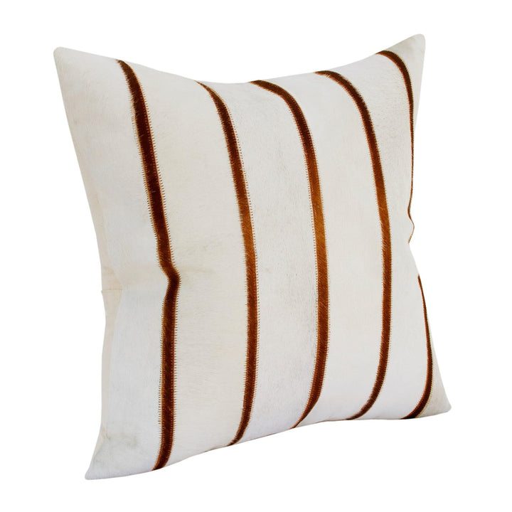 Ivory/Brown Striped Leather Square Throw Pillow Ivory Stripe Cabin Lodge