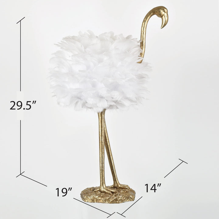 30" h Gold White Flamingo Table Lamp X 19" w 14" d Bohemian Eclectic Glam Shabby - Diamond Home USA