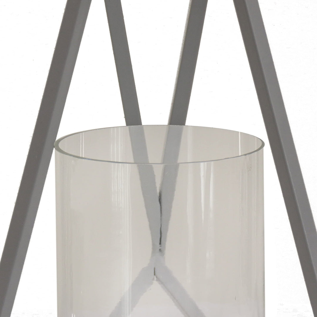 10" Candle Lantern with Glass Chimney Glacier Gray 10 in Grey Traditional Iron - Diamond Home USA
