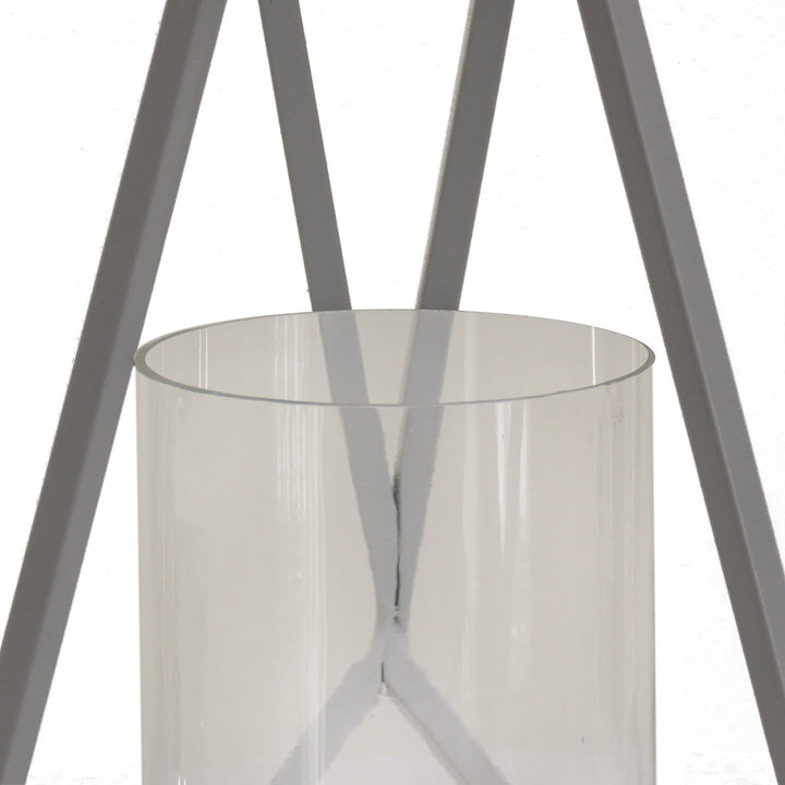 10" Candle Lantern with Glass Chimney Glacier Gray 10 in Grey Traditional Iron - Diamond Home USA