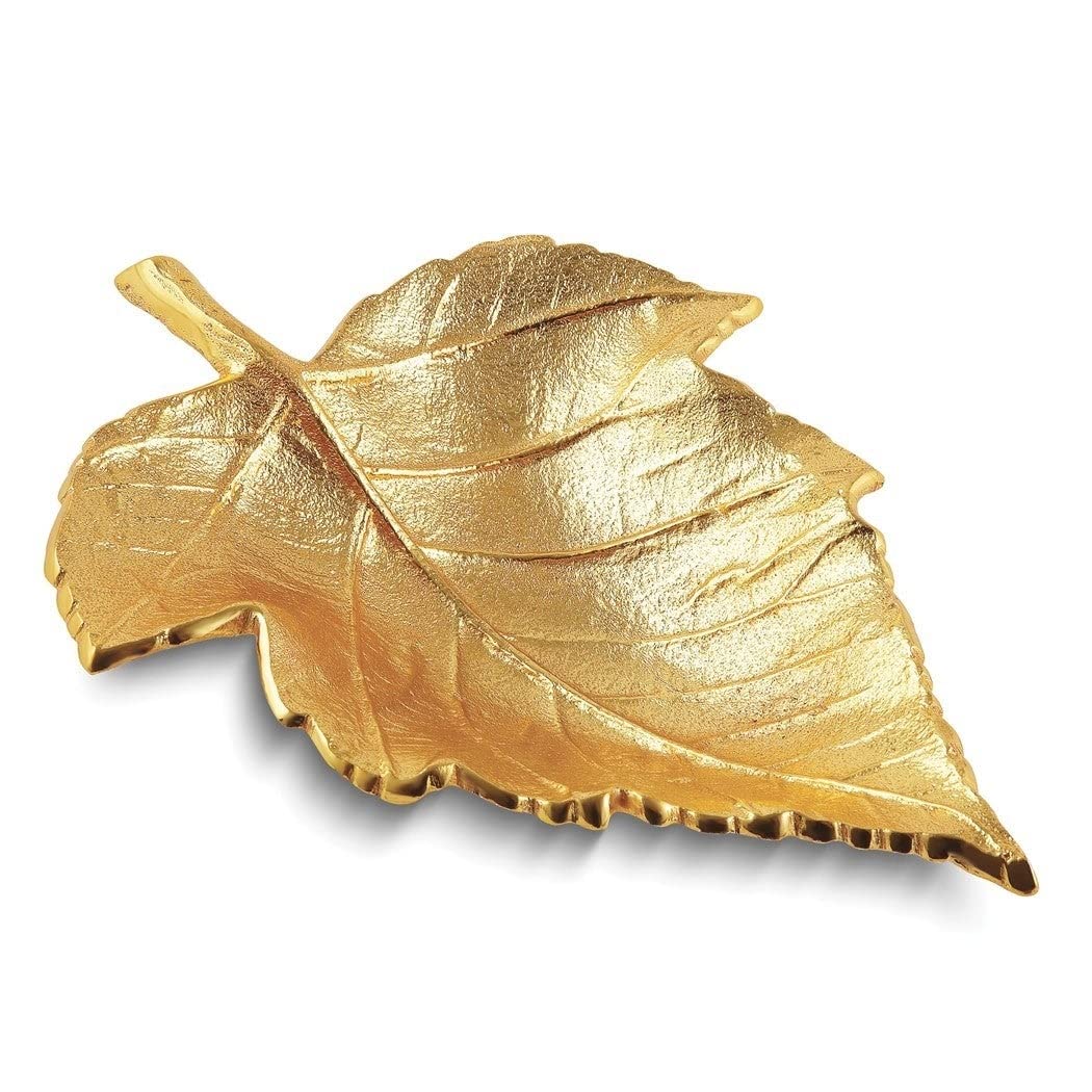 Large Gold-Tone Maple Leaf Tray Gold Traditional Stainless Steel Finish - Diamond Home USA